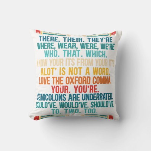 Funny Grammar Police Grammar Nazy English Writing  Throw Pillow