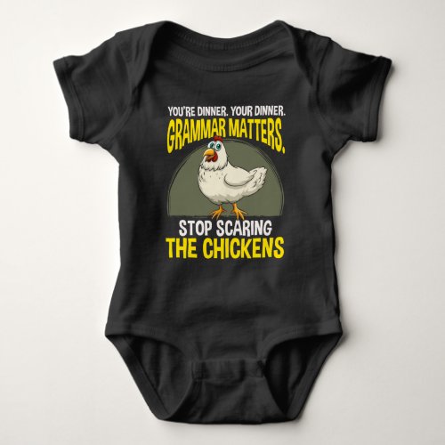 Funny Grammar Teacher Chicken Farming Humor Baby Bodysuit