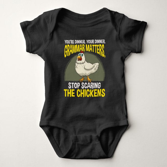 Funny Grammar Teacher Chicken Farming Humor Baby Bodysuit (Front)