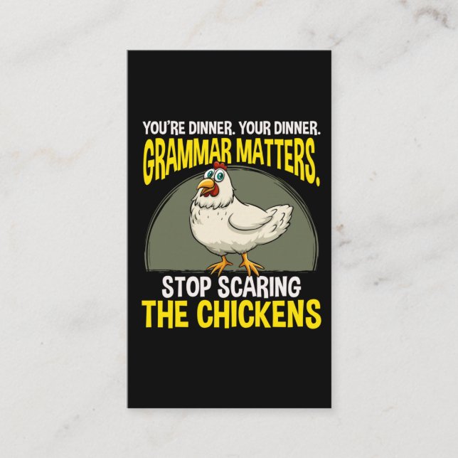 Funny Grammar Teacher Chicken Farming Humor Business Card (Front)