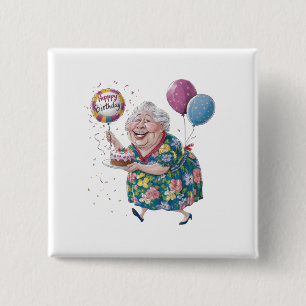 Funny Grandma Bday Cake And Balloon Button