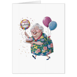 Funny Grandma Bday Cake And Balloon Card
