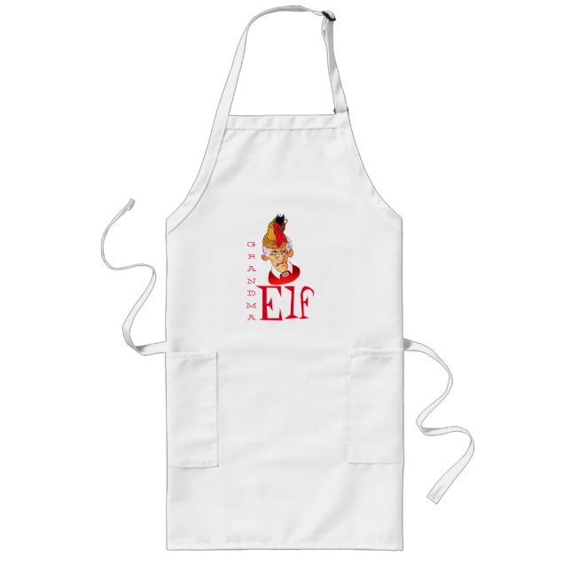 Funny Grandma Elf Holiday Christmas White Long Apron (Front)