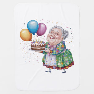 Funny Grandma Floral Apron Bday Art Baby Blanket