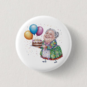 Funny Grandma Floral Apron Bday Art Button