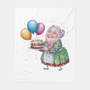 Funny Grandma Floral Apron Bday Art Fleece Blanket
