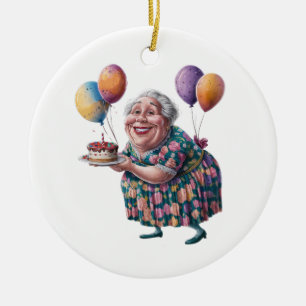 Funny Grandma Floral Dress Bday Art Ceramic Ornament