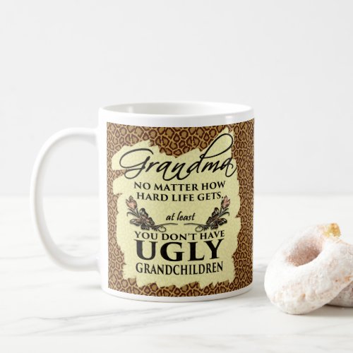 Funny Grandma Gift  No Ugly Grandchildren Cheetah Coffee Mug