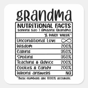 Funny Grandma Nutritional Facts Cute Grandparent Square Sticker