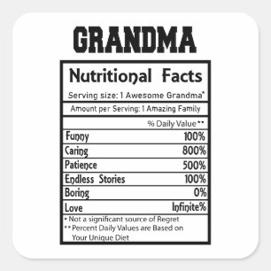 Funny Grandma Nutritional Facts Cute Grandparent Square Sticker