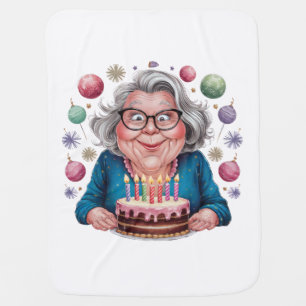 Funny Grandma Staring at Cake Bday Art Baby Blanket