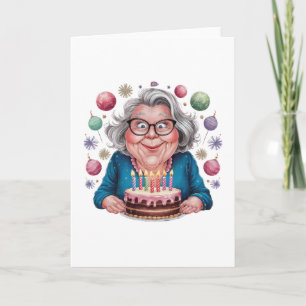 Funny Grandma Staring at Cake Bday Art Card