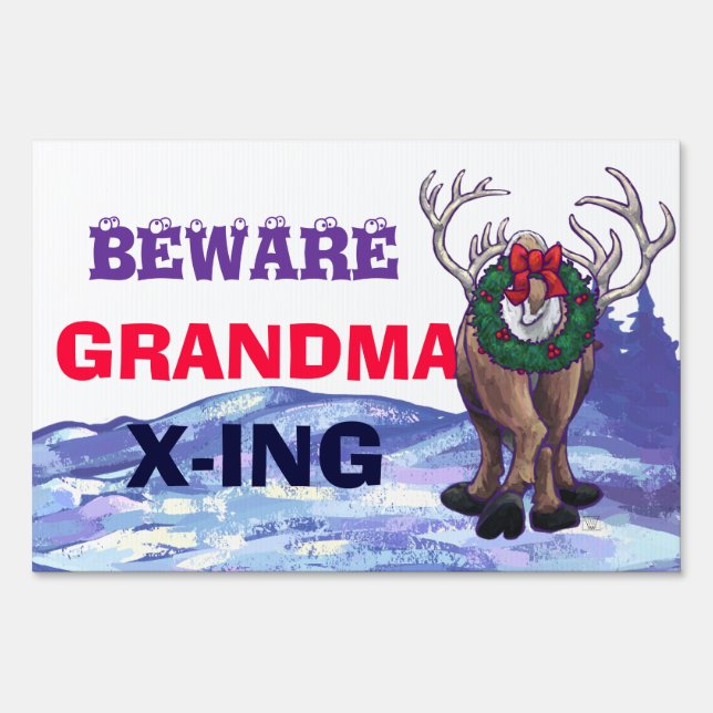 Funny Grandma X-ing with Reindeer Yard Sign (Back)