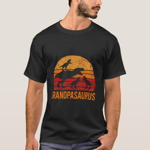 Funny Grandpa Dinosaur Daddy Gift 3 Three Kids Gra T_Shirt