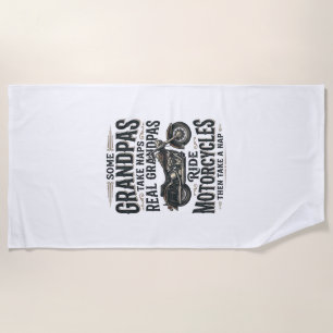 Funny Grandpa Motorcycle Nap Vintage Vector Design Beach Towel