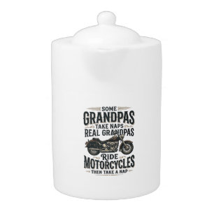 Funny Grandpa Motorcycle Nap Vintage Vector Design Teapot
