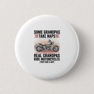 Funny Grandpa Motorcycle Vintage Engraving T-Shirt Button