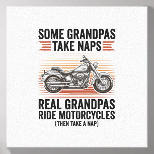 Funny Grandpa Motorcycle Vintage Engraving T-Shirt Canvas Photo Tile