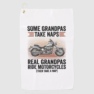 Funny Grandpa Motorcycle Vintage Engraving T-Shirt Golf Towel