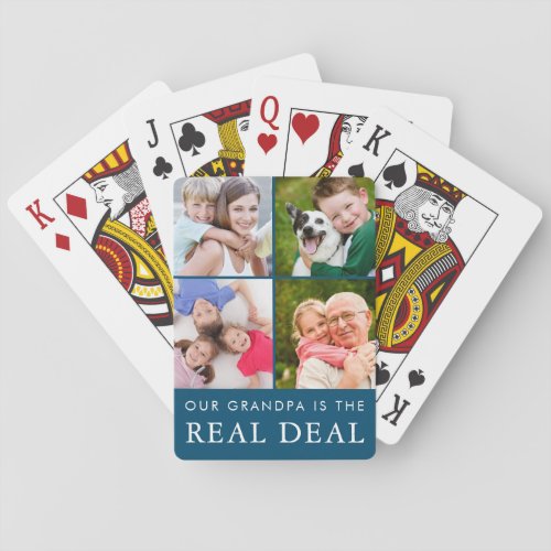 Funny Grandpa Saying Grandchildren 4 Photo Teal Playing Cards