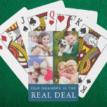 Funny Grandpa Saying Grandchildren 4 Photo Teal Poker Cards<br><div class="desc">Create a photo collage deck of playing cards for a grandfather with the suggested editable funny saying OUR (or MY) GRANDPA IS THE REAL DEAL and 4 pictures against an editable teal blue background color. CHANGES: The background color or text font style, color, size and placement can be changed by...</div>