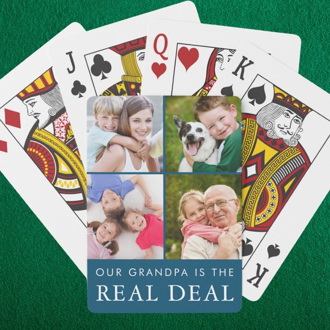Funny Grandpa Saying Grandchildren 4 Photo Teal Poker Cards (Creator Uploaded)