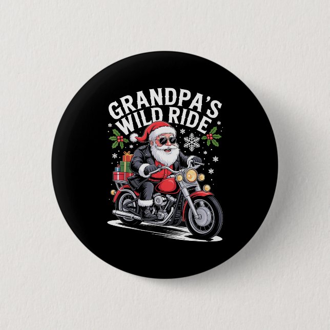 Funny Grandpa's Biker Ride Christmas Motorcycle Sa Button (Front)