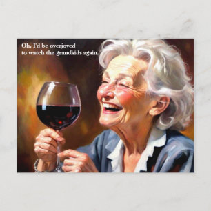 Funny Granny Drinking Wine Postcard