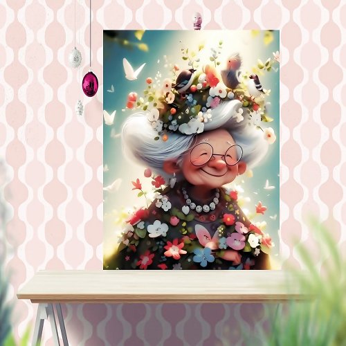 Funny Granny In Spring Garden Poster
