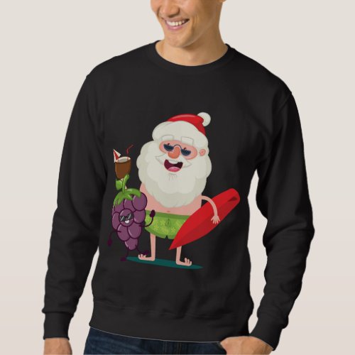 Funny Grape Santa Claus With Surf Board Apparel Gr Sweatshirt