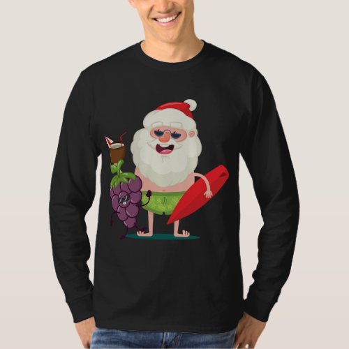 Funny Grape Santa Claus With Surf Board Apparel Gr T_Shirt