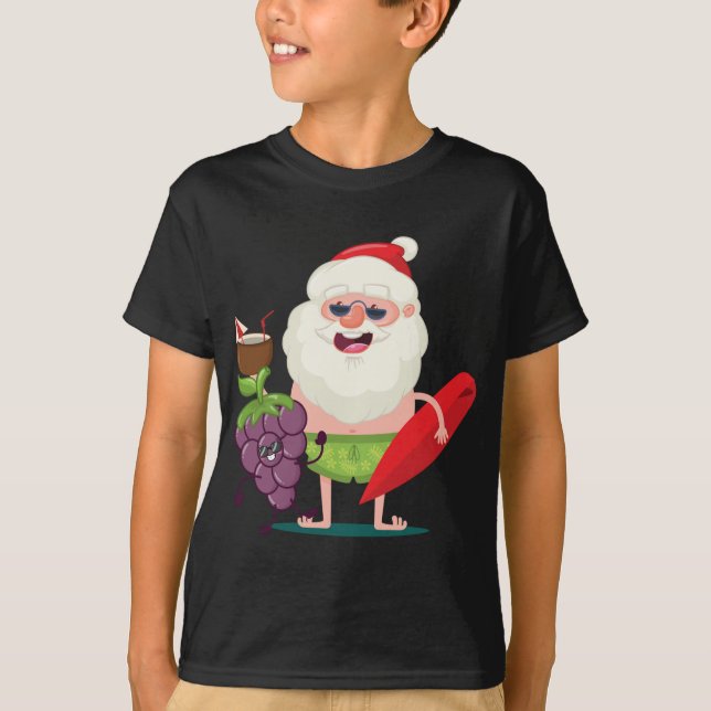 Funny Grape Santa Claus With Surf Board Apparel Gr T-Shirt (Front)