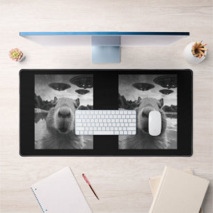 Funny Graphic Capybara Selfie with UFOs Weird Desk Mat