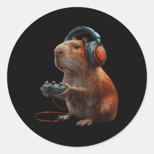 Funny Graphic Capybara Video Games For Gamer Classic Round Sticker