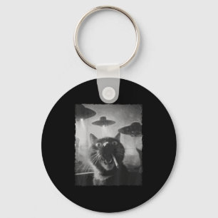 Funny Graphic Cat Smoking Ufos Funny Keychain