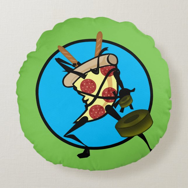 FUNNY GRAPHIC NINJA PIZZA ROUND THROW PILLOW (Front)