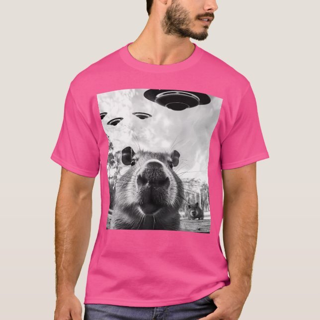 Funny Graphic Tee Capybara Selfie With Ufos Weird (Front)