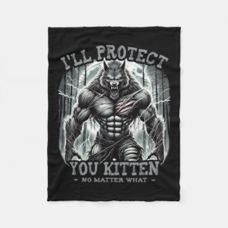 Funny Graphic Tee I'll Protect You Kitten Alpha Wo Fleece Blanket
