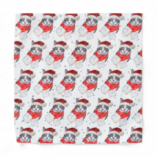 Funny Gray and White Tabby Cat Christmas Bandana