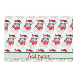 Funny Gray and White Tabby Cat Christmas Placemat