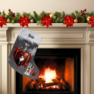 Funny Gray Black Cat Christmas Wishes Pet Photo Small Christmas Stocking