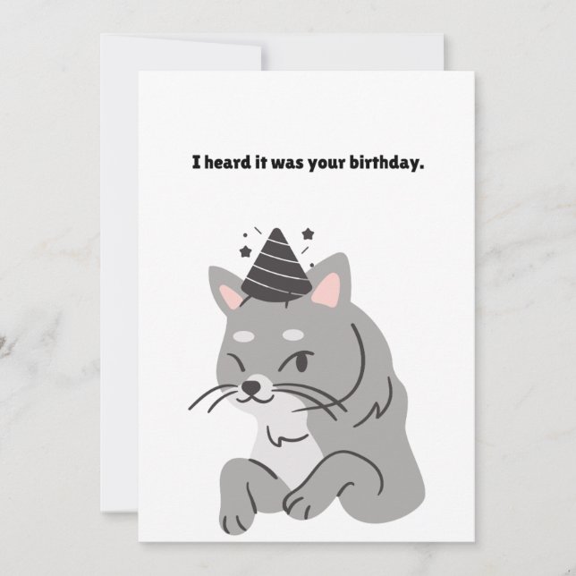 Funny Gray Cat Birthday Greetings Card (Front)