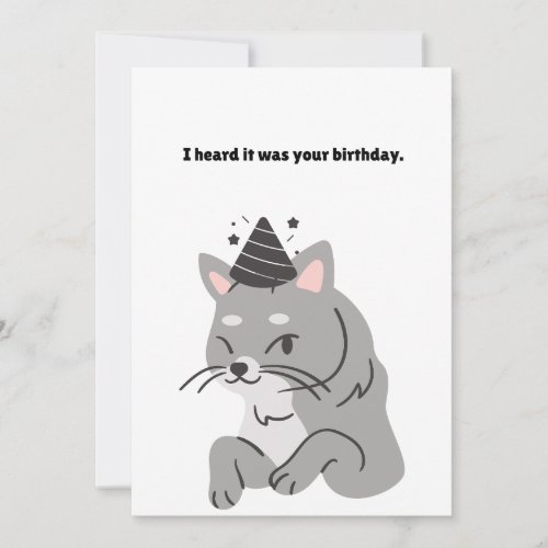 Funny Gray Cat Birthday Greetings Card