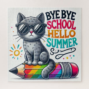 Funny Gray Cat Wearing Sunglasses cat lover Jigsaw Puzzle