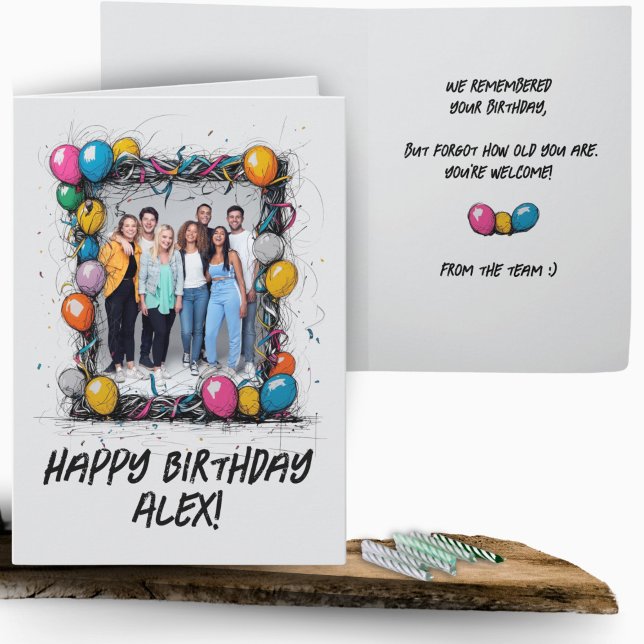 Funny Gray Custom Photo Birthday Card Group Team  (Creator Uploaded)