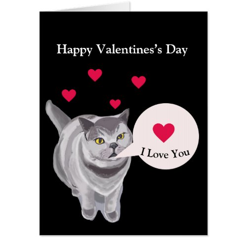 Funny gray fat cat Editable Valentines Card