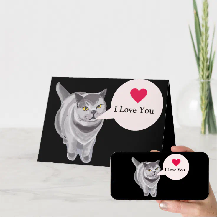 Funny gray fat cat Valentine's Card | Zazzle