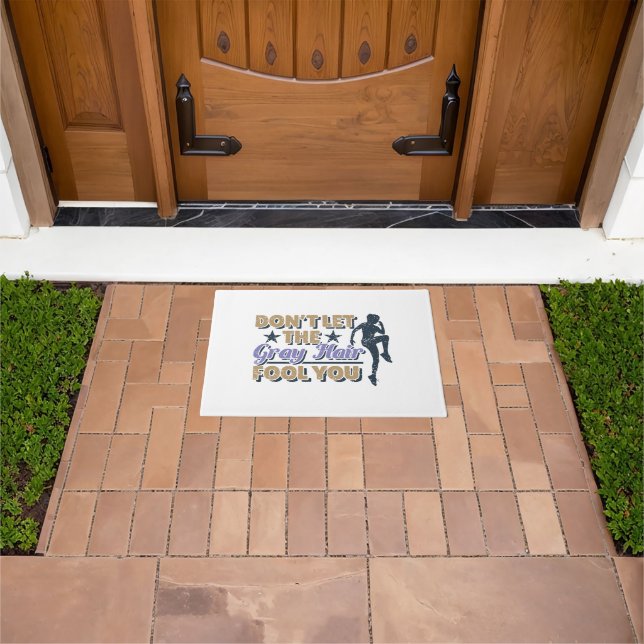 Funny Gray Hair Running Quote - Older Runner Doormat (Outdoor)