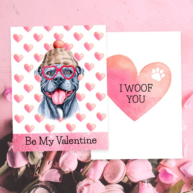Funny Gray Pitbull I Woof You Dog Valentine's Day Holiday Card (Creator Uploaded)