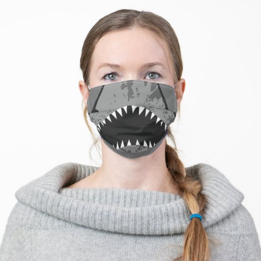 Funny gray shark teeth illustration mouth adult cloth face mask (Worn)